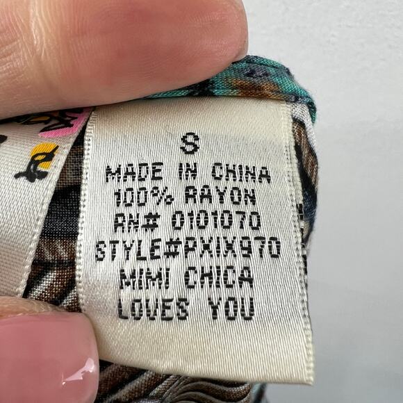 MIMI CHICA Turquoise Floral Print Roll Tab Sleeve V-Neck Button Down Romper Sz S - Picture 8 of 8